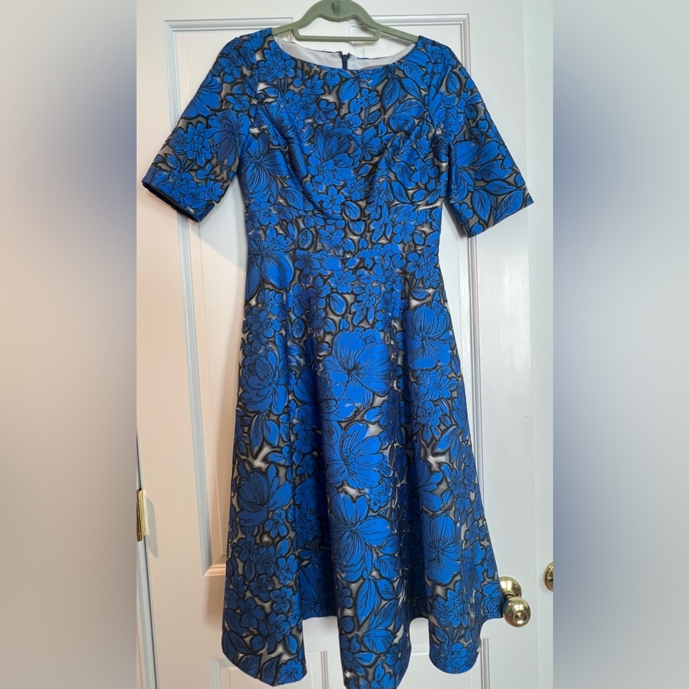 Elegant Blue Floral Dress- Lela Rose